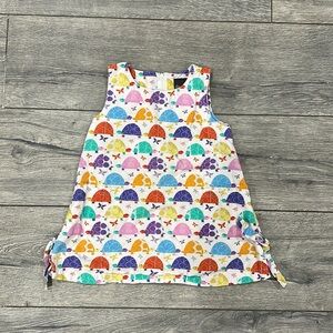 • Jim Thompson • Girls Turtle Shift Dress Small Pockets on Front White / Red